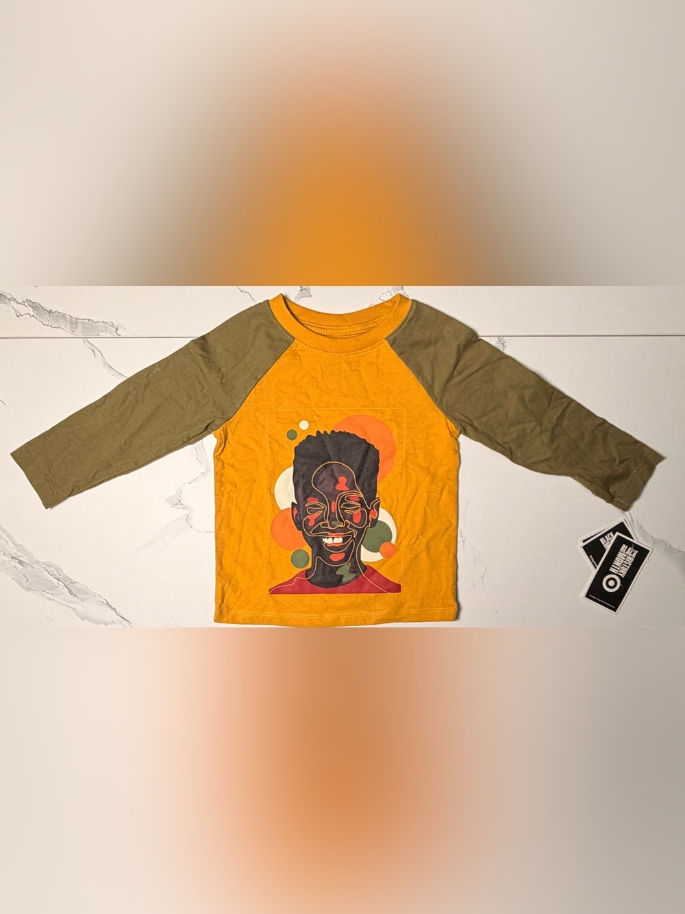 Target Orange and Olive Raglan Tee with Colorful Face Graphic